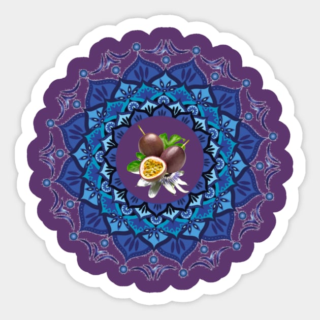 Passion fruit in blue mandala Sticker by 100meaninglove100